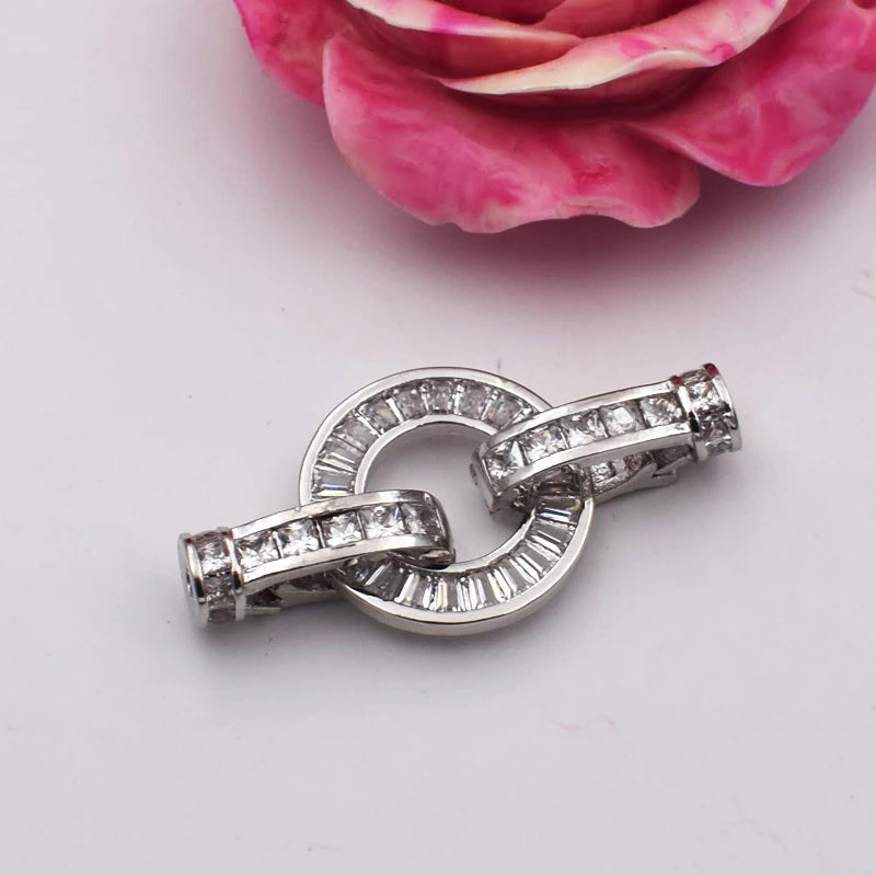 2pcs CZ Micro Pave Circle Clasp 16x30mm Gold Plated