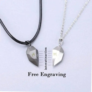 Initials Magnetic Matching Couple Necklaces Lover Heart Pendant Necklace