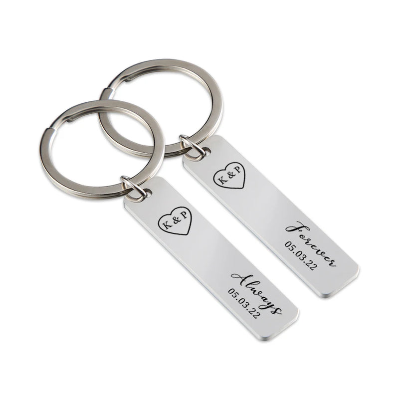 Personalized Couple Initials & Date Keychain Set, Valentines Gift for Partner