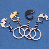 2pcs Cat Heart Round Couple Keyring Stainless Steel Backpack Keychain Patchwork
