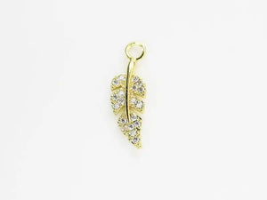 Dainty Feather Charms, CZ Pave, Real Plated, Necklace Charm