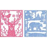 2pcs Deer and Bear Frame Metal Cutting Dies Template with Trees and Snowflake
