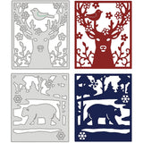 2pcs Deer and Bear Frame Metal Cutting Dies Template with Trees and Snowflake