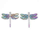 2pcs Dragonfly Rhinestone Enamel Pendants Crystal Rainbow Charms Necklace
