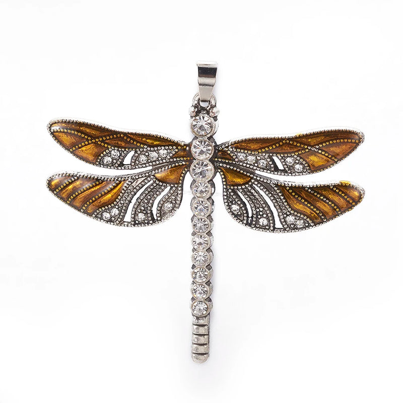 2pcs Dragonfly Rhinestone Enamel Pendants Crystal Rainbow Charms Necklace