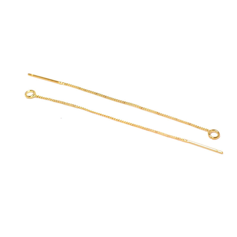 2pcs Gold Plated Ear Wire w/Open Jump Ring 50mm Threader Earrings