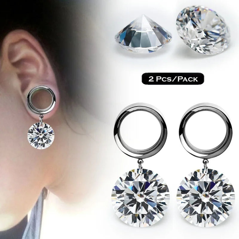 Crystal Ear Plugs Tunnels Ear Expansions Stainless Steel Earrings