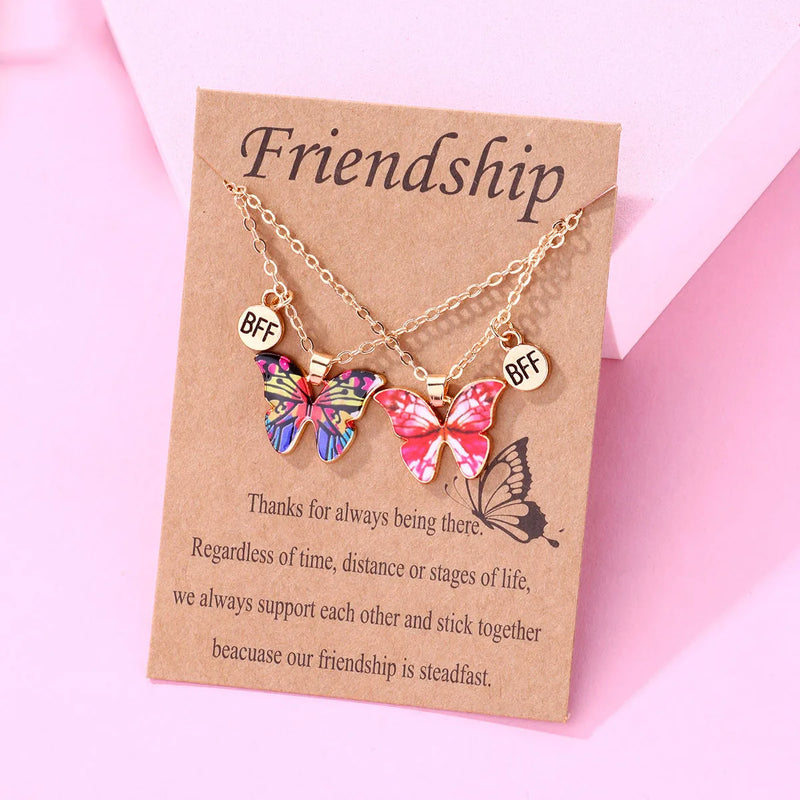 Enamel Butterfly Pendant Necklaces for Women Friendship Couple BFF Necklace