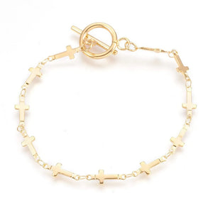 Stainless Steel Link Chain Bracelets for Women with Cross Heart Beads