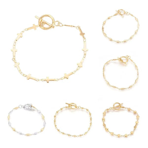 Stainless Steel Link Chain Bracelets for Women with Cross Heart Beads