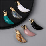 2pcs Labradorite Quartz Stone Pendant Moon Shape Charm Women Jewelry Making