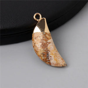 2pcs Labradorite Quartz Stone Pendant Moon Shape Charm Women Jewelry Making