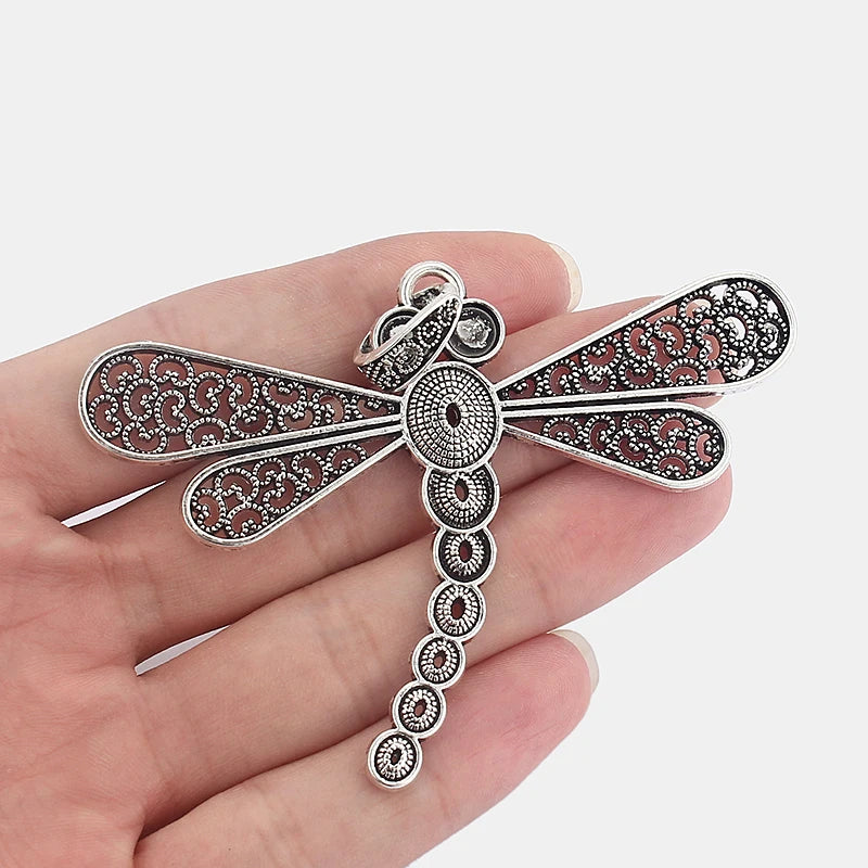 2pcs Silver Dragonfly Charms Pendant for DIY Necklace Making