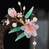 2pcs Floral Hair Clips Chinese Hanfu Hair Accessories Tassel Pearl Flower Hairpi