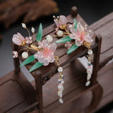 2pcs Floral Hair Clips Chinese Hanfu Hair Accessories Tassel Pearl Flower Hairpi
