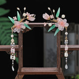2pcs Floral Hair Clips Chinese Hanfu Hair Accessories Tassel Pearl Flower Hairpi