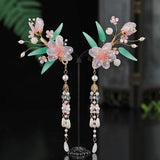 2pcs Floral Hair Clips Chinese Hanfu Hair Accessories Tassel Pearl Flower Hairpi