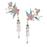 2pcs Floral Hair Clips Chinese Hanfu Hair Accessories Tassel Pearl Flower Hairpi