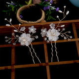 2pc Floral Hairpin Wedding Hair Accessories U-shaped Hair Clip Fo