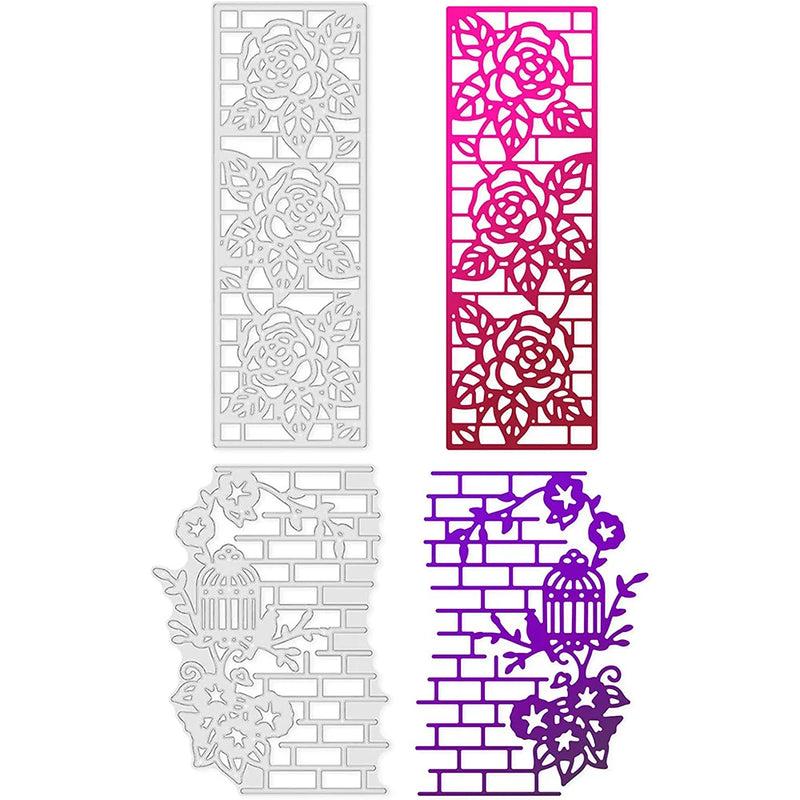 2pcs Flower Wall Cutting Dies Bird Cage Rose Morning Glory Embossing Stencils