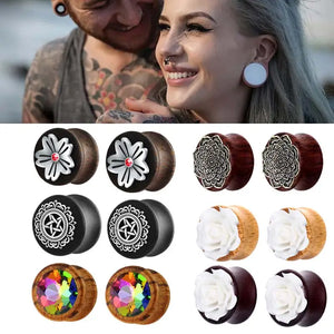 2pcs Flower Wood Ear Plug And Tunnel Flesh 6-20mm