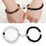 2pcs Frosted Turquoise Couple Bracelets Heart-shaped Magnet Crystal Bracelets