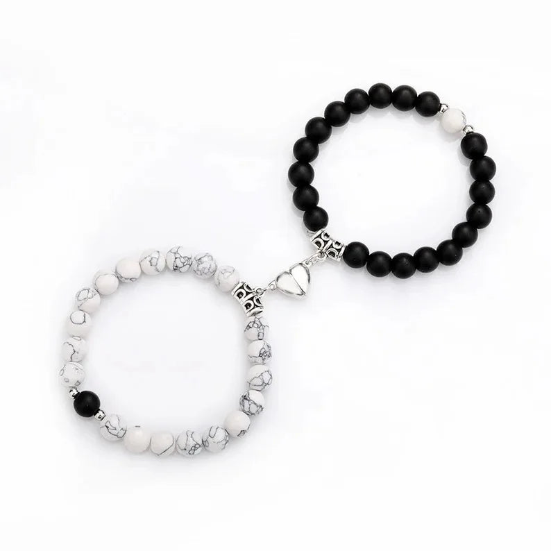 2pcs Frosted Turquoise Couple Bracelets Heart-shaped Magnet Crystal Bracelets