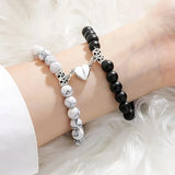 2pcs Frosted Turquoise Couple Bracelets Heart-shaped Magnet Crystal Bracelets
