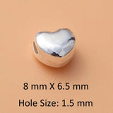 2pcs 925 Sterling Silver Heart Spacer Beads Necklace DIY Jewelry Findings