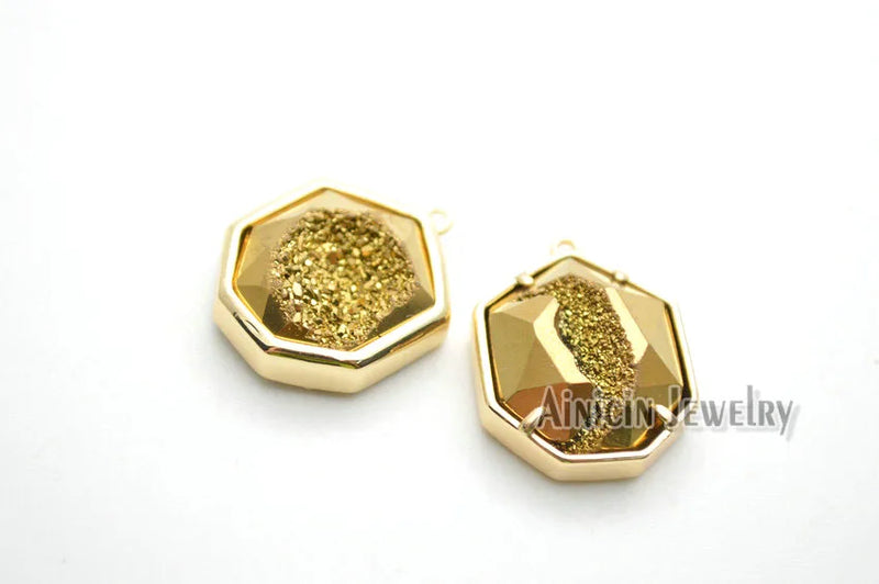 2pcs Silver Rainbow Plating Druzy Crystal Pendants