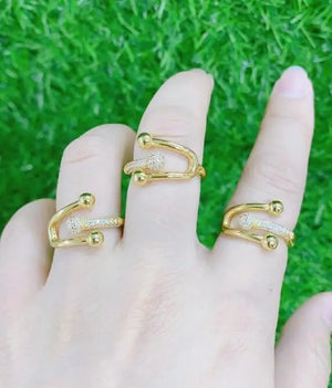 2pcs CZ Crystal Chunky Rings Opening Ring Jewelry