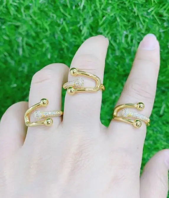 2pcs CZ Crystal Chunky Rings Opening Ring Jewelry