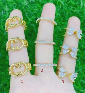 2pcs CZ Crystal Chunky Rings, Dripping Oil Enamel Opening Ring