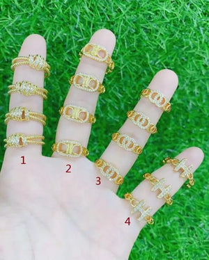 2pcs CZ Crystal Chunky Rings Enamel Opening Ring Jewelry