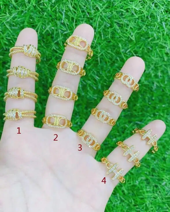 2pcs CZ Crystal Chunky Rings Enamel Opening Ring Jewelry