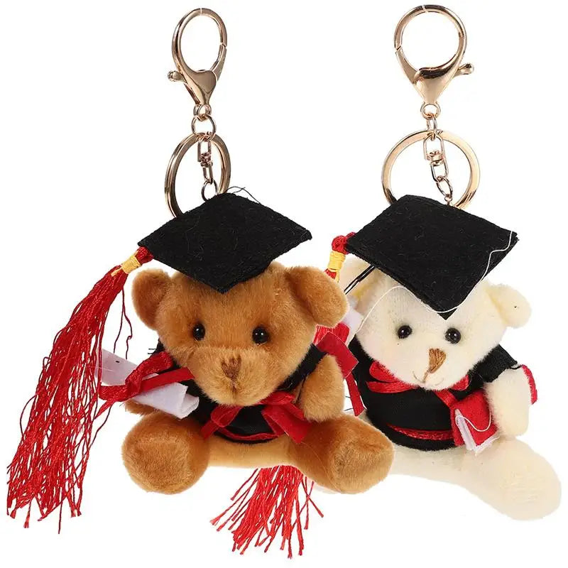 2pcs Graduation Bear Keychains Plush Animal Key Rings Backpack Key Pendants Kids