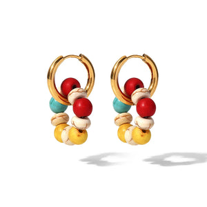 2pcs Beads Hoop Earring Stainless Steel Jewelry