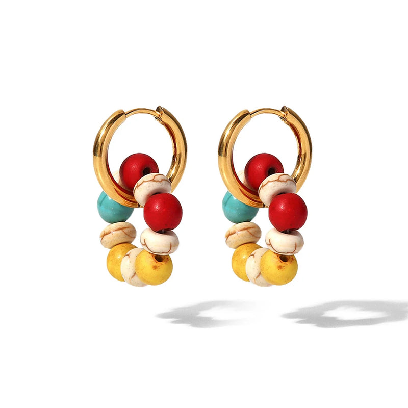 2pcs Beads Hoop Earring Stainless Steel Jewelry