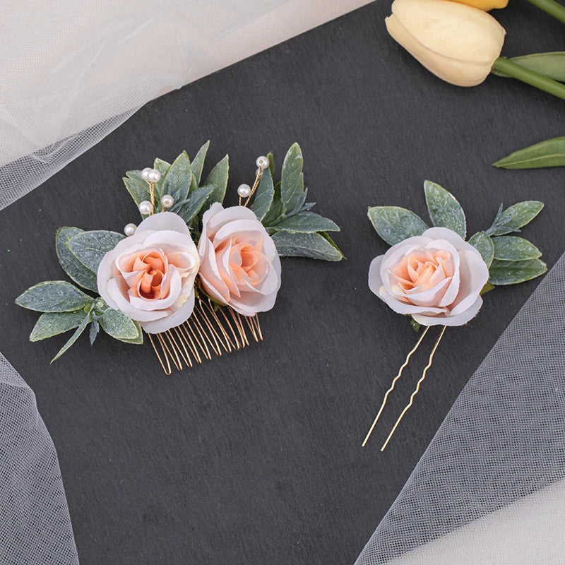 Flower Leaves Hair Combs Pearl Wedding Headpiece