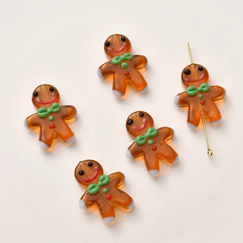 2pcs Lampwork Gingerbread Man Beads 27x23mm Loose Spacer Bead DIY Jewelry Making