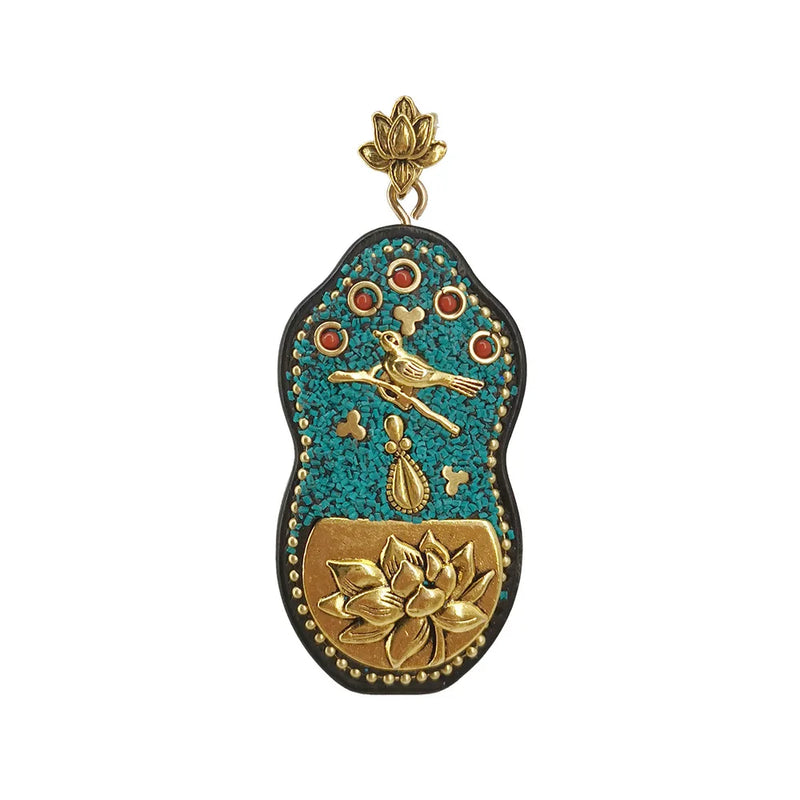2pcs Vintage Wood Cheongsam Pendant Nepal Buddhist Boho Buddha Jewelry
