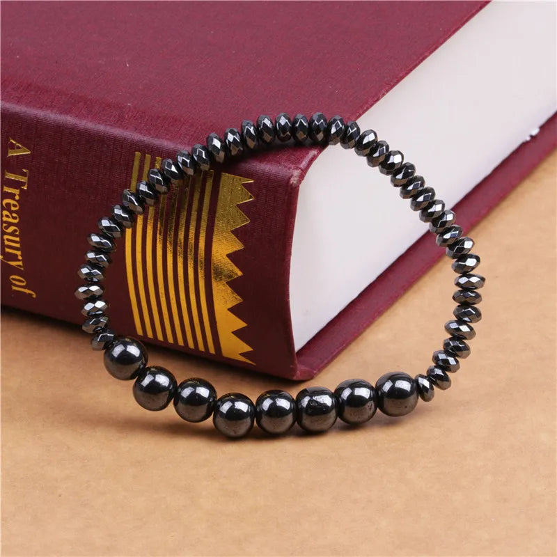 2pcs Hematite Man Bracelets 8mm Elastic Cord Stone Bracelet For Women Men