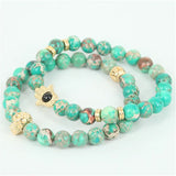 Natural Regalite Round Stone Beads Hamsa Hand Men Bracelet