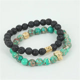 Natural lava/green regalite stone bead skull bracelet