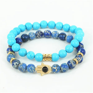 2pcs Natural Stone Bead Bracelet with Hamsa Hand