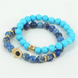 2pcs Natural Stone Bead Bracelet with Hamsa Hand