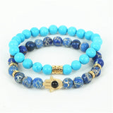2pcs Natural Stone Bead Bracelet with Hamsa Hand