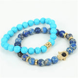 2pcs Natural Stone Bead Bracelet with Hamsa Hand
