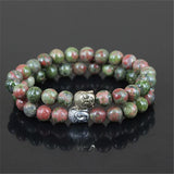Natural Unakite Stone Buddha Head Stretch Bracelet