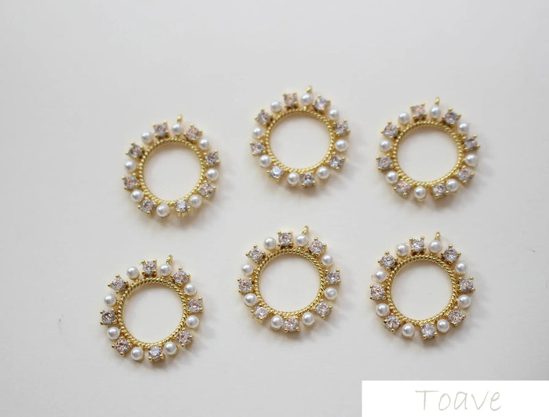 2pcs Zircon Point Hollow Circle Pearl Pendant DIY Accessories